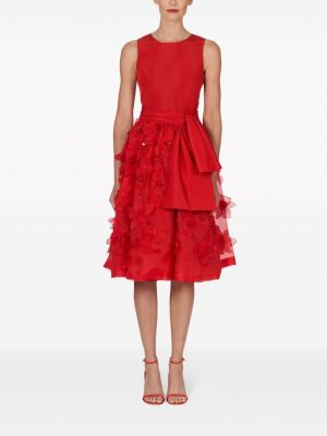 Gėlėtas šilkinis suknele kokteiline Carolina Herrera raudona