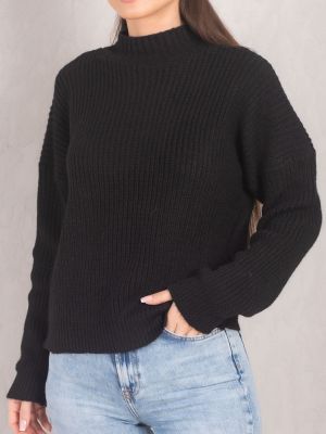 Pletený sveter s vysokým golierom Armonika čierna