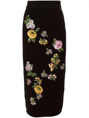 Jupe mi-longue à fleurs en tricot Carolina Herrera noir