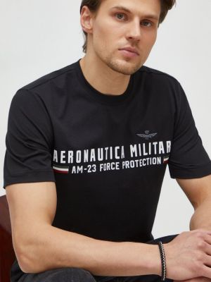 Koszulka bawełniana z nadrukiem Aeronautica Militare czarna