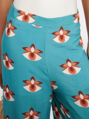Satenske hlače visoki struk s printom Adriana Degreas plava