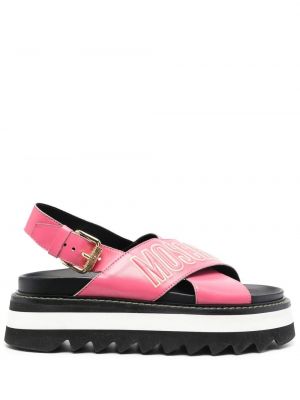Sandale din piele cu platformă cu imagine Moschino roz
