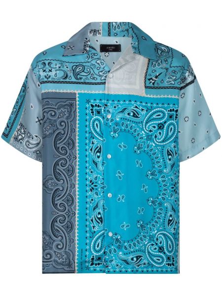 Μεταξωτό πουκάμισο με σχέδιο Amiri μπλε