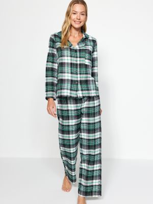 Piżama w kratkę flanelowa Trendyol zielona