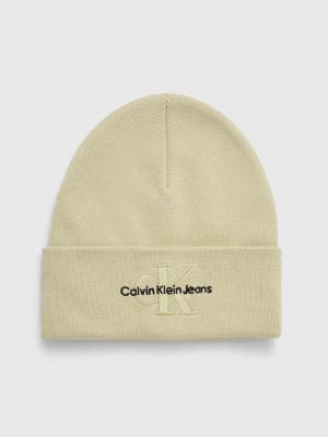 Dzianinowa czapka bawełniana Calvin Klein Jeans zielona