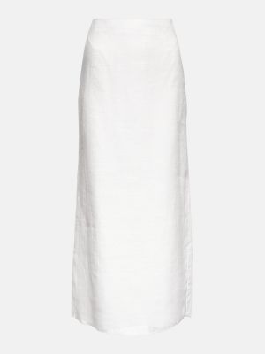 Lněné dlouhá sukně s vysokým pasem The Row bílé