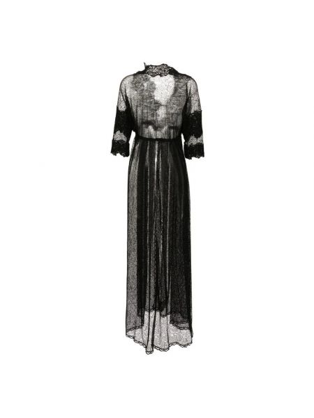 Sukienka długa w kwiatki z dekoltem w serek koronkowa Ermanno Scervino czarna