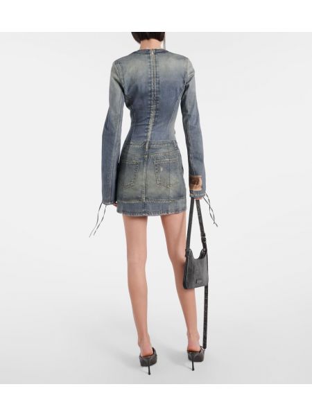 Mini vestido de algodón con estampado Acne Studios azul