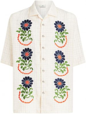 Kockovaná kvetinová košeľa Etro biela