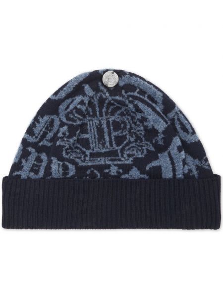 Jacquard woll mütze Philipp Plein blau