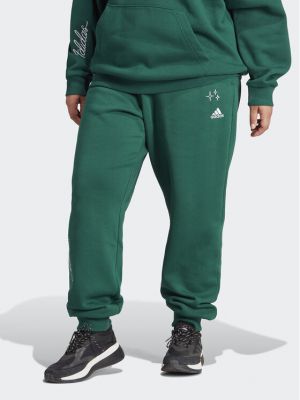 Fleecové sportovní kalhoty s výšivkou relaxed fit Adidas zelené