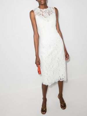 Vestido de noche sin mangas de flores de encaje Dolce & Gabbana blanco