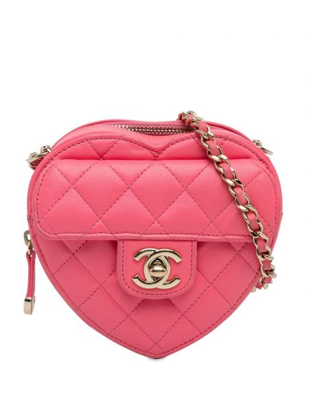Crossbody torbica z vzorcem srca Chanel Pre-owned roza
