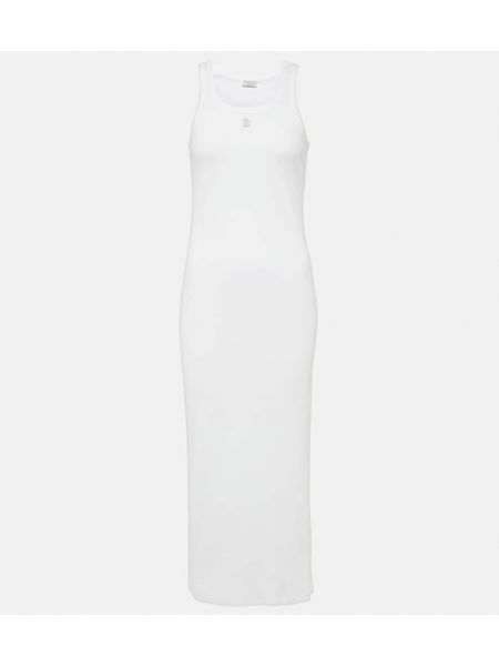 Pamučna midi haljina s vezom Brunello Cucinelli bijela