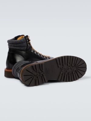 Čipkované kožené členkové topánky Brunello Cucinelli čierna