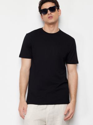 Pamut hímzett póló nyomtatás Trendyol fekete