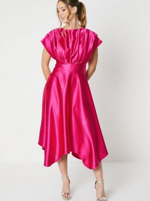 Атласное платье миди со складками и платком на плечах Coast розовый