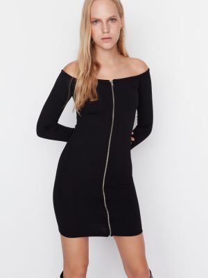 Uska mini haljina s patentnim zatvaračem Trendyol crna