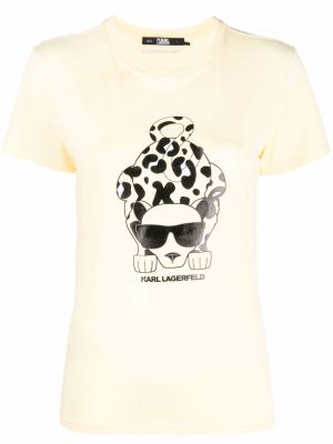 Тениска с принт с леопардов принт Karl Lagerfeld жълто