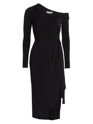 Черное платье миди из джерси Halston