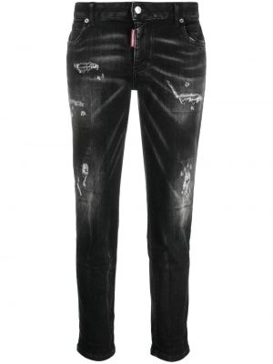 Černé slim fit skinny džíny s oděrkami Dsquared2