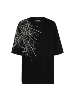 Dzianinowa koszulka oversize Balmain czarna