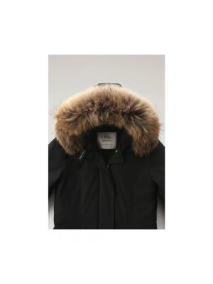 Abrigo de invierno de cuero con capucha acolchado Woolrich negro