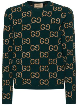 Pull en laine en tricot Gucci vert