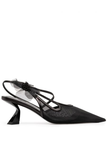 Pantofi cu toc din piele cu model floral Nensi Dojaka negru