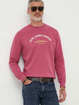 Bavlněná mikina s potiskem Pepe Jeans růžová