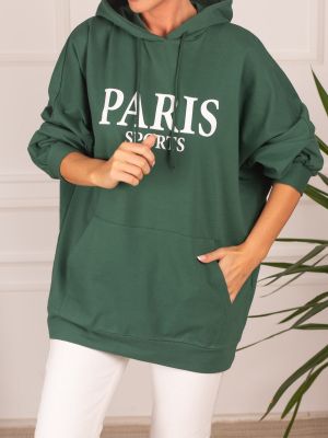 Džemperis ilgomis rankovėmis oversize su kišenėmis Armonika žalia