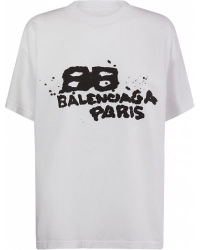 Bombažna oversized bombažna majica Balenciaga bela