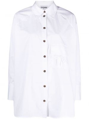 Памучна риза Ganni бяло