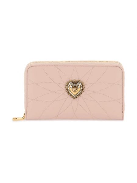 Pikowany portfel skórzany na zamek Dolce And Gabbana różowy