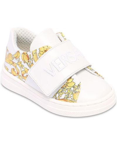 Шкіряні кросівки з принтом Versace, білі
