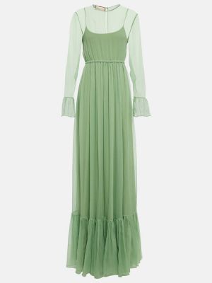 Копринена макси рокля от шифон Gucci зелено