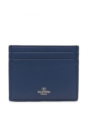 Žakárová kožená peněženka Valentino Garavani modrá