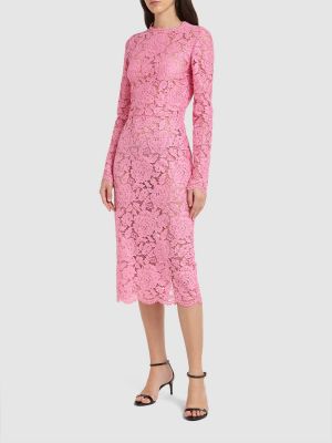 Φλοράλ μίντι φόρεμα με δαντέλα Dolce & Gabbana ροζ