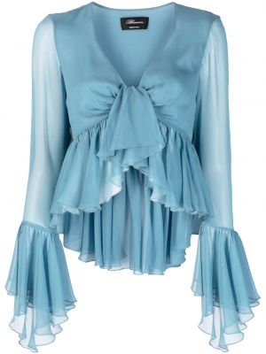Копринена блуза с волани Blumarine синьо