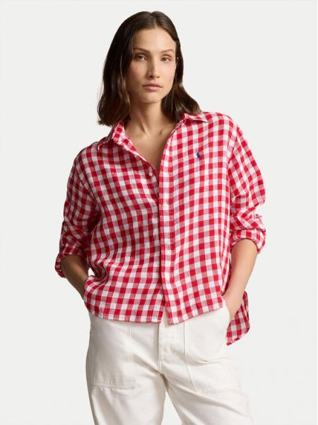 Lniana koszula Polo Ralph Lauren czerwona