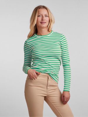 Pruhované tričko s dlouhým rukávem s dlouhými rukávy Pieces zelené
