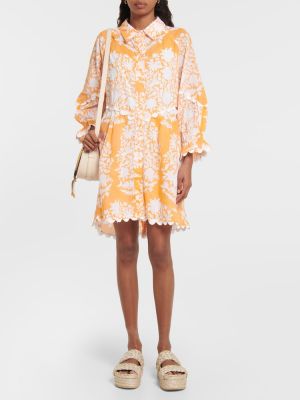 Kvetinové bavlnené šaty s výšivkou Juliet Dunn oranžová