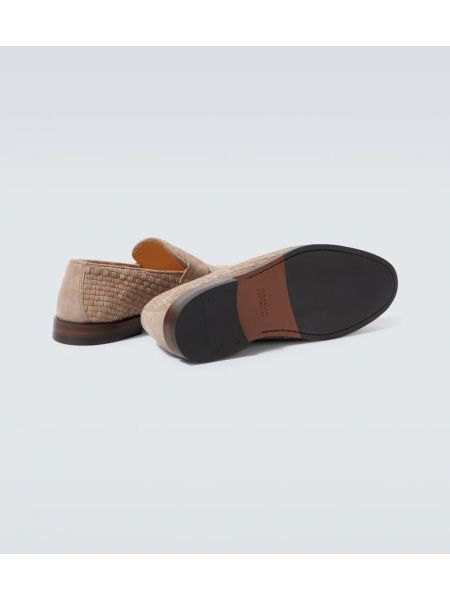 Pantofi loafer din piele de căprioară împletite Brunello Cucinelli bej