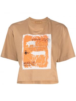 Raštuotas marškinėliai Rejina Pyo ruda