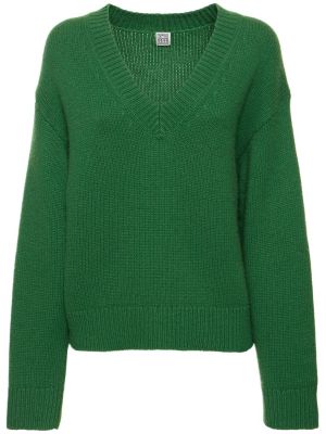 Suéter de lana de cachemir con escote v Totême verde