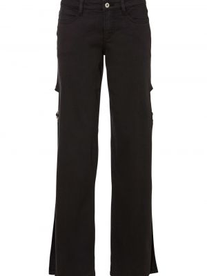 Široké nohavice s bočnými detailmi Bonprix - čierna