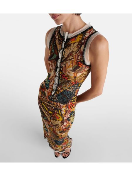 Mežģīņu tīkliņa maksi kleita ar apdruku Jean Paul Gaultier dzeltens