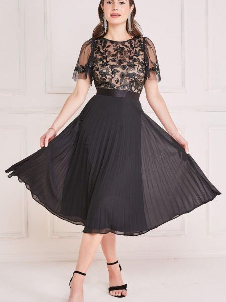 Шифоновое платье миди с вышивкой Goddiva черное