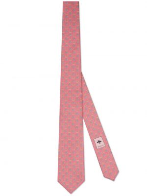 Μεταξωτή γραβάτα με σχέδιο Gucci ροζ