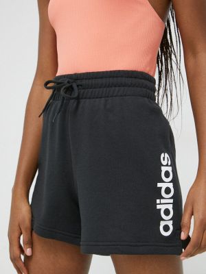 Pantaloni cu talie înaltă din bumbac Adidas negru